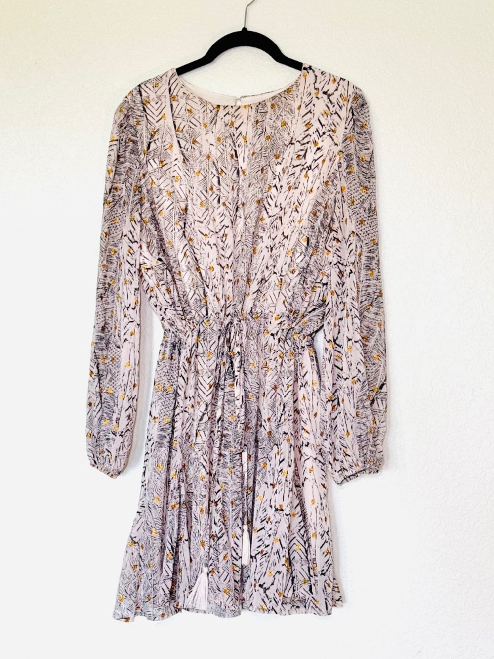 Arula Altar’d State Dress A Plus XL Babydoll Ivory Sparkly Gold Black Peasant